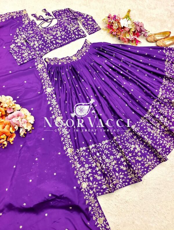 Buy Pure Satin Silk Lehenga Choli Set with Embroidered Dupatta - Image 5