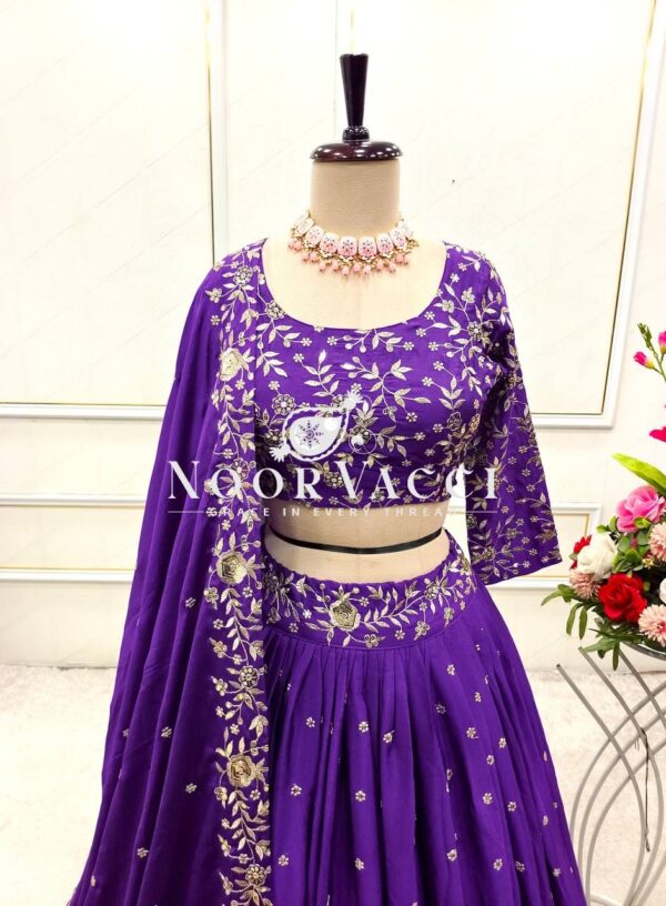 Buy Pure Satin Silk Lehenga Choli Set with Embroidered Dupatta - Image 2
