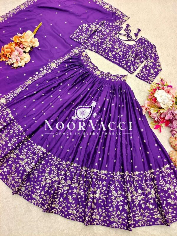 Buy Pure Satin Silk Lehenga Choli Set with Embroidered Dupatta - Image 3