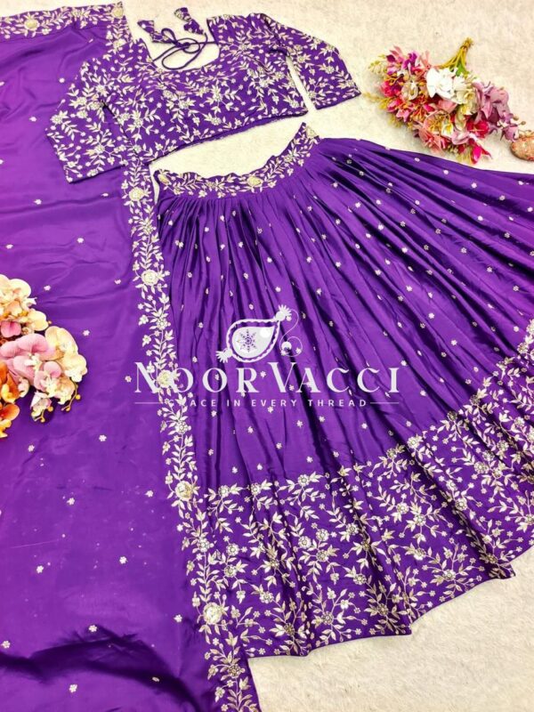 Buy Pure Satin Silk Lehenga Choli Set with Embroidered Dupatta - Image 6