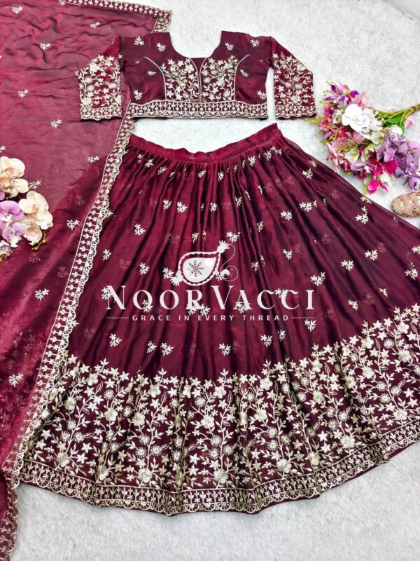 Shop Pure Fendy Silk Embroidered Lehenga Choli Set with Dupatta - Image 2
