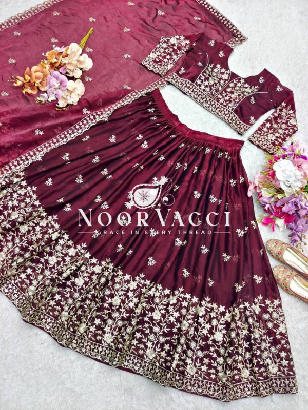 Shop Pure Fendy Silk Embroidered Lehenga Choli Set with Dupatta - Image 5