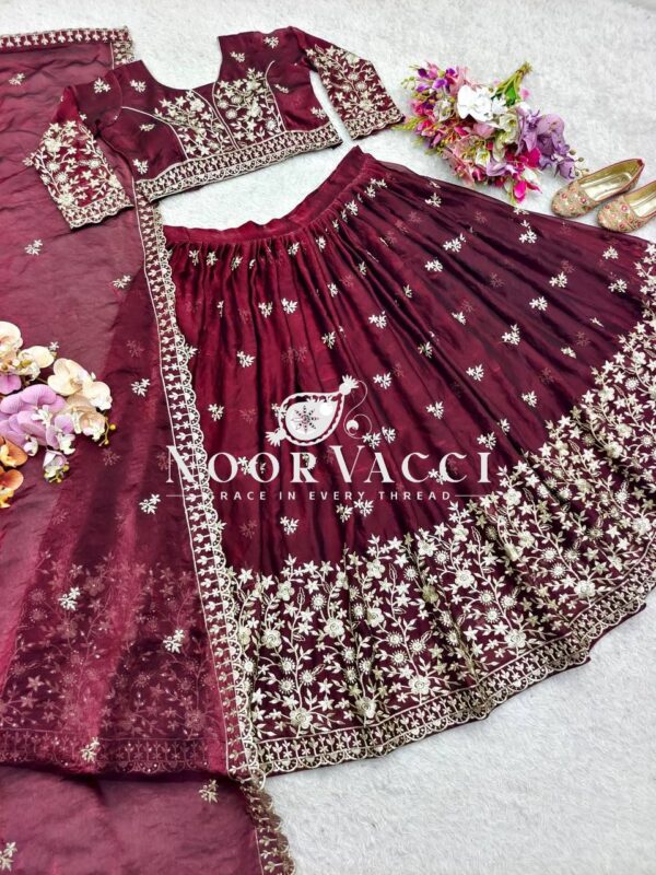 Shop Pure Fendy Silk Embroidered Lehenga Choli Set with Dupatta - Image 7