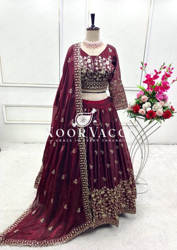 Shop Pure Fendy Silk Embroidered Lehenga Choli Set with Dupatta - Image 4