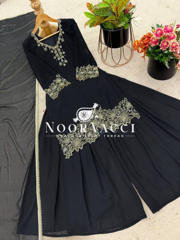 Shop Faux Georgette Embroidered Beads Work Top-Sharara Set with Dupatta - Image 3