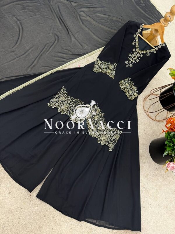 Shop Faux Georgette Embroidered Beads Work Top-Sharara Set with Dupatta - Image 4