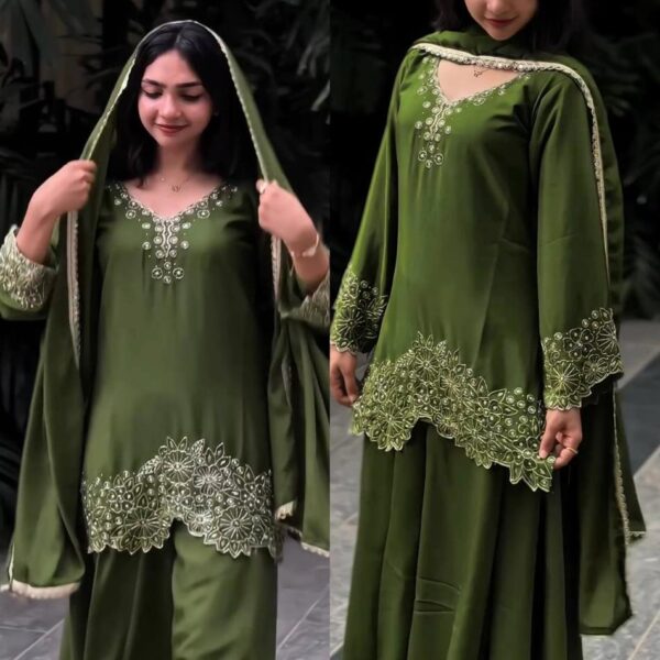 Shop Faux Georgette Embroidered Beads Work Top-Sharara Set with Dupatta