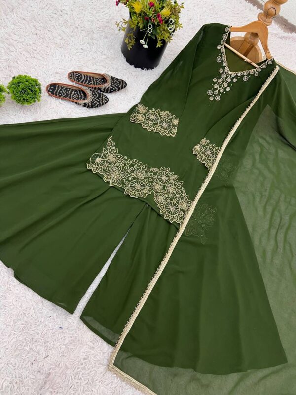 Shop Faux Georgette Embroidered Beads Work Top-Sharara Set with Dupatta - Image 3