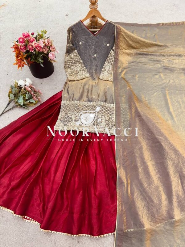 Shop Fendi Crush Embroidered Top with French Crepe Silk Lehenga & Dupatta - Image 8