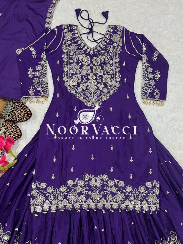 Shop Chinnon Silk Embroidered Lehenga Set with Dupatta - Image 7