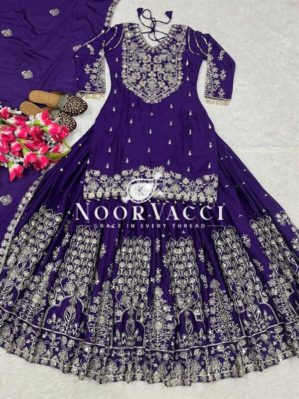 Shop Chinnon Silk Embroidered Lehenga Set with Dupatta - Image 8