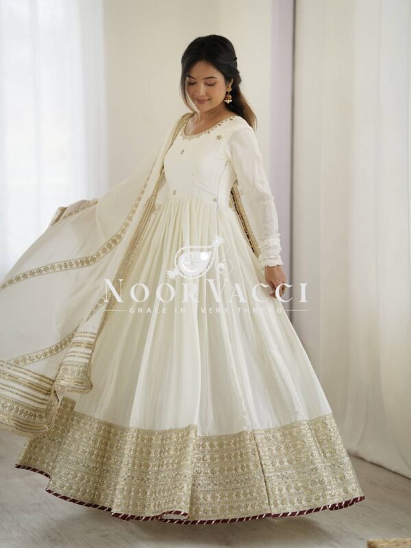 Buy Chinon Silk Embroidered Gown Set with Dupatta – Elegant Thread & Sequin Work