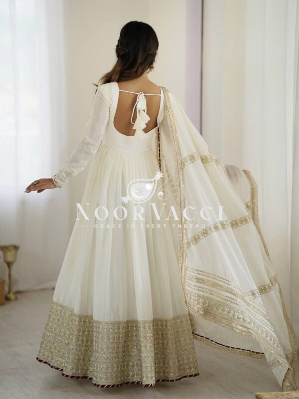 Buy Chinon Silk Embroidered Gown Set with Dupatta – Elegant Thread & Sequin Work - Image 3