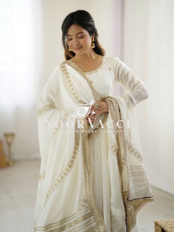 Buy Chinon Silk Embroidered Gown Set with Dupatta – Elegant Thread & Sequin Work - Image 2