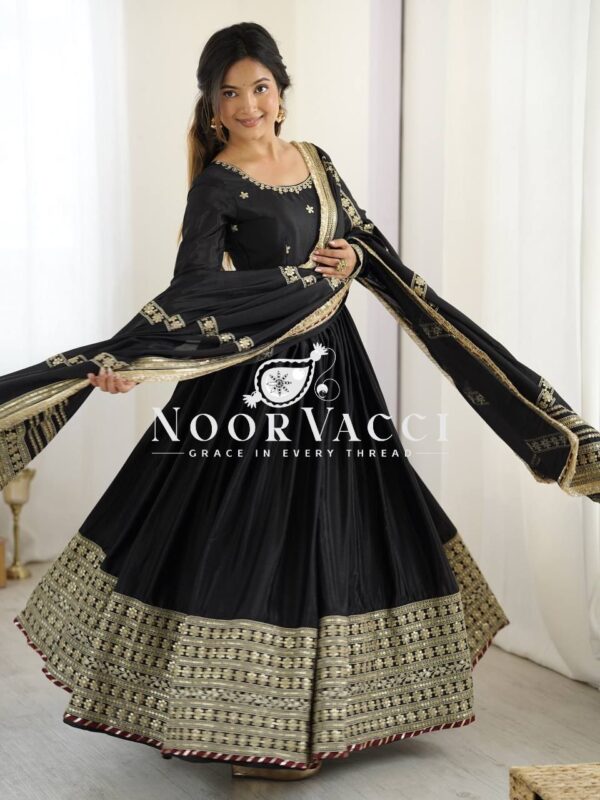 Buy Chinon Silk Embroidered Gown Set with Dupatta – Elegant Thread & Sequin Work