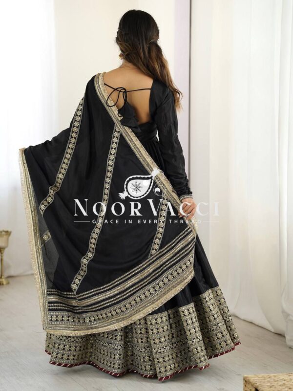 Buy Chinon Silk Embroidered Gown Set with Dupatta – Elegant Thread & Sequin Work - Image 7