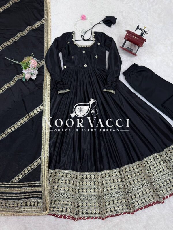 Buy Chinon Silk Embroidered Gown Set with Dupatta – Elegant Thread & Sequin Work - Image 5