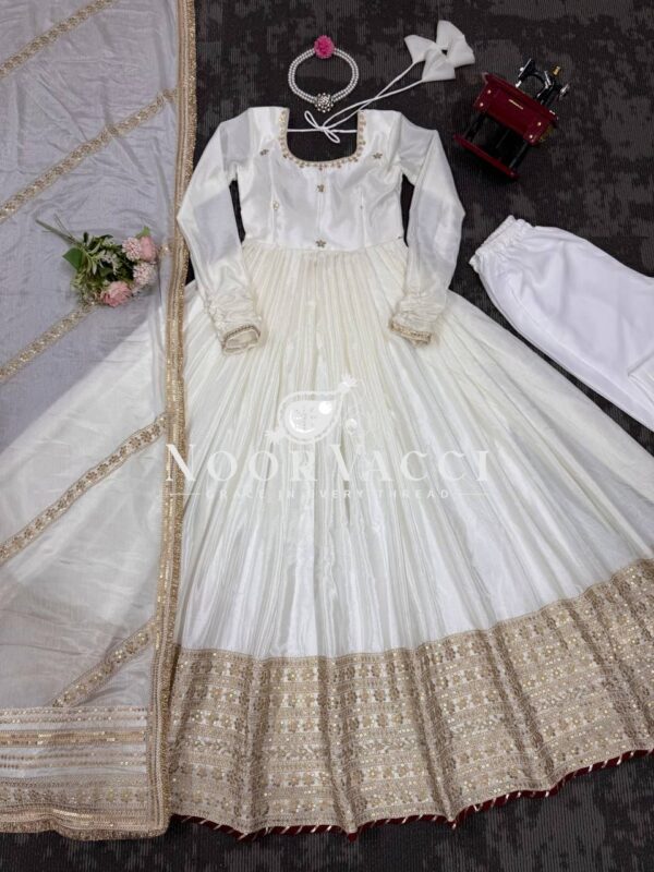 Buy Chinon Silk Embroidered Gown Set with Dupatta – Elegant Thread & Sequin Work - Image 4