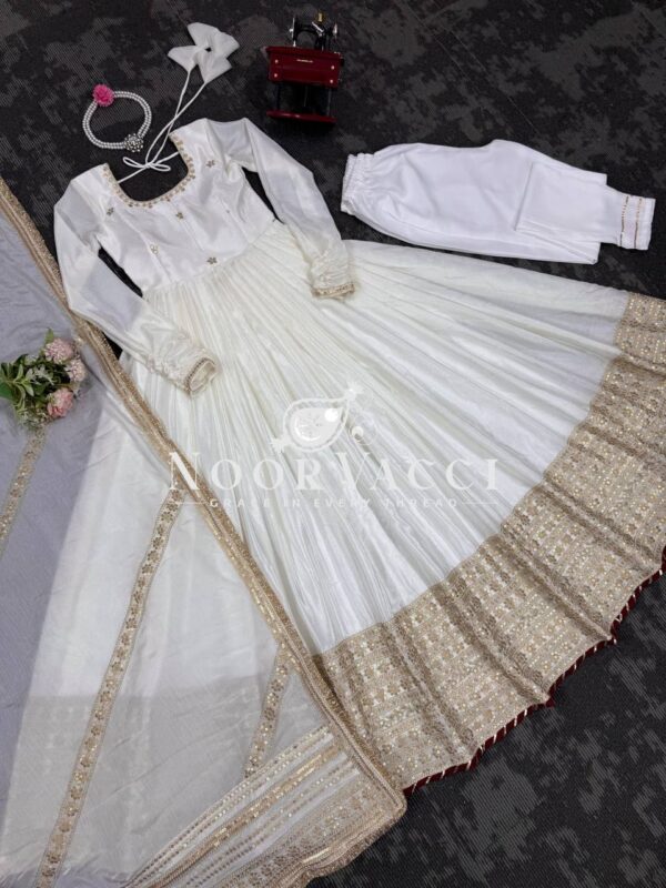 Buy Chinon Silk Embroidered Gown Set with Dupatta – Elegant Thread & Sequin Work - Image 5