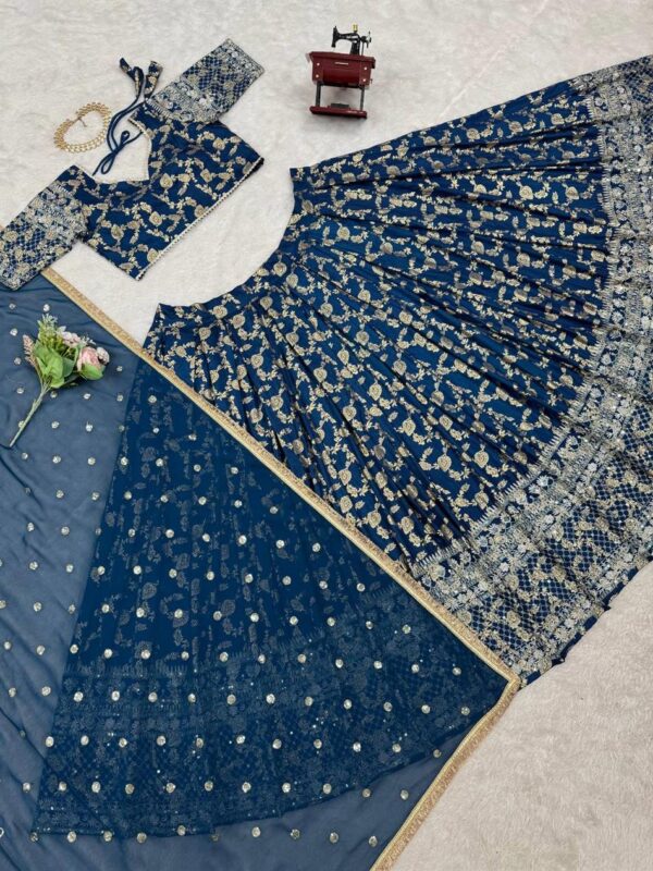 Shop Jacquard Embroidered Lehenga Set with Fancy Lace Dupatta - Image 3