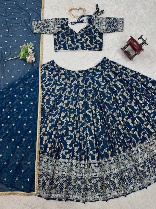 Shop Jacquard Embroidered Lehenga Set with Fancy Lace Dupatta - Image 4