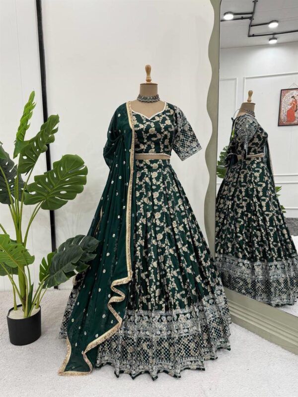 Buy Jacquard Embroidered Lehenga Set with Fancy Lace Dupatta - Image 3