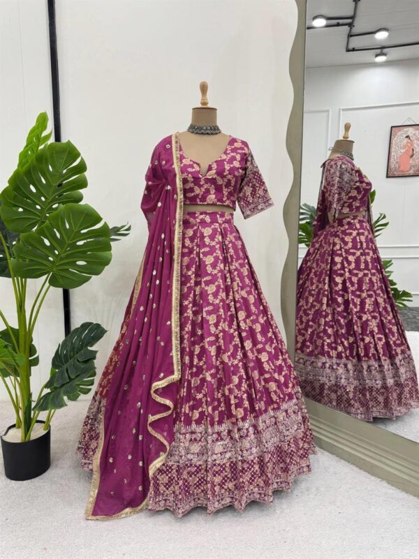 Shop Jacquard Embroidered Lehenga Set with Fancy Lace Dupatta - Image 2