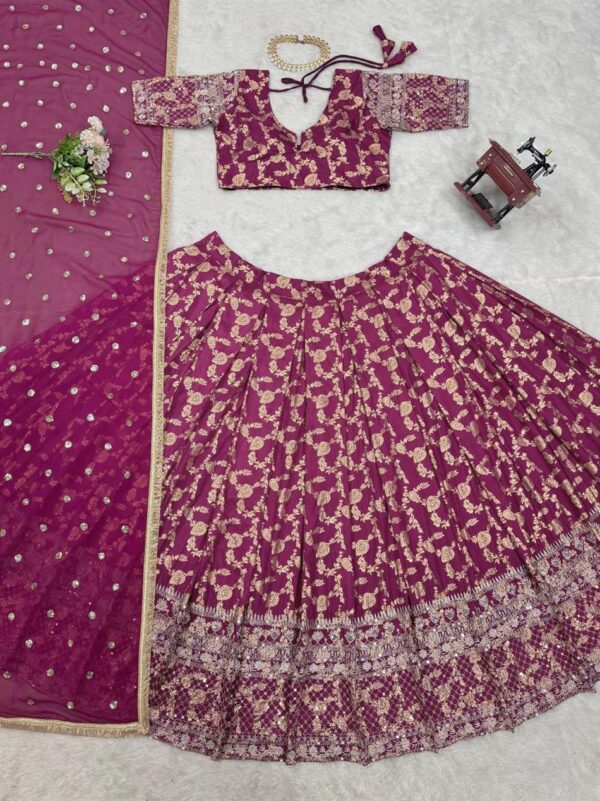 Shop Jacquard Embroidered Lehenga Set with Fancy Lace Dupatta - Image 3