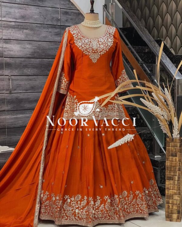 Buy Chinon Silk Embroidered Lehenga Set with Dupatta - Image 5