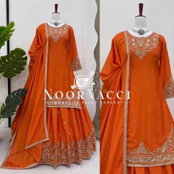 Buy Chinon Silk Embroidered Lehenga Set with Dupatta - Image 2