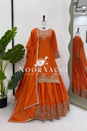 Buy Chinon Silk Embroidered Lehenga Set with Dupatta