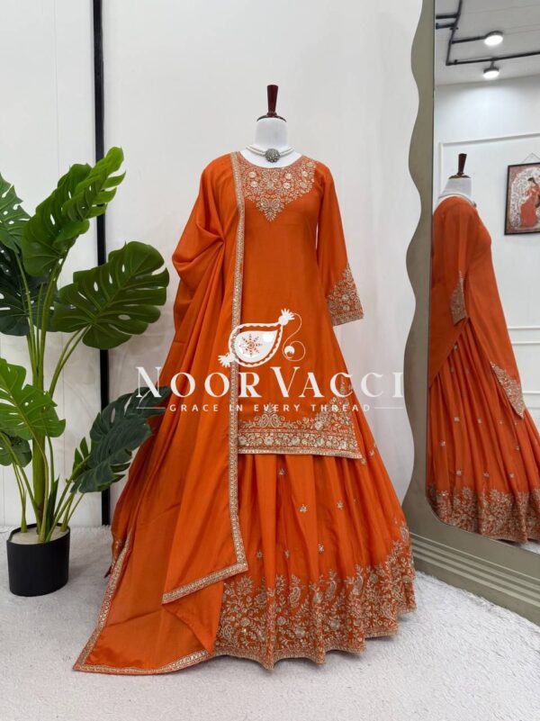 Buy Chinon Silk Embroidered Lehenga Set with Dupatta