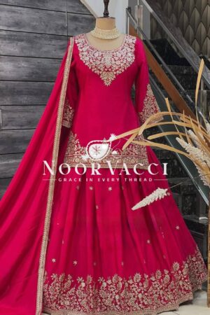 Buy Chinon Silk Embroidered Lehenga Set with Dupatta