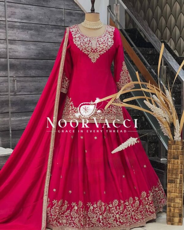 Buy Chinon Silk Embroidered Lehenga Set with Dupatta