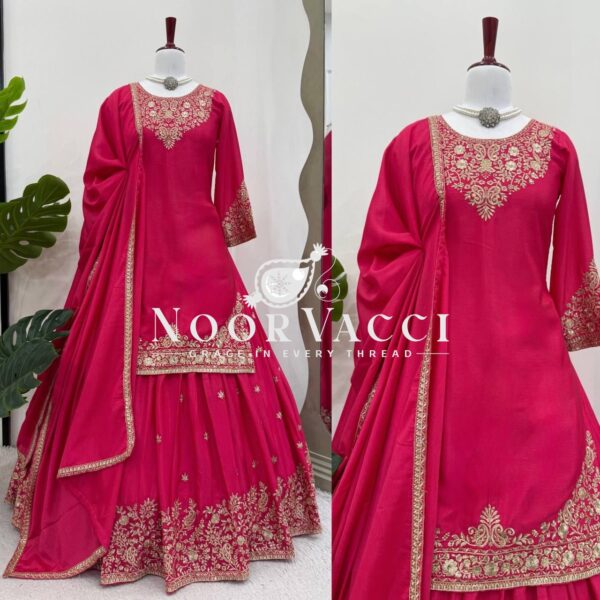 Buy Chinon Silk Embroidered Lehenga Set with Dupatta - Image 2