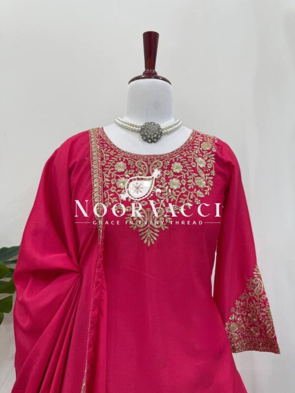 Buy Chinon Silk Embroidered Lehenga Set with Dupatta - Image 3