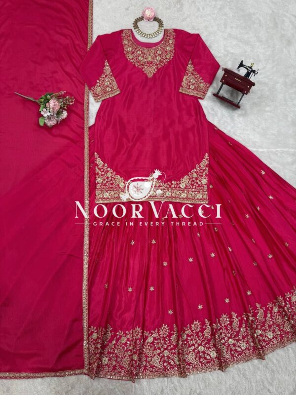 Buy Chinon Silk Embroidered Lehenga Set with Dupatta - Image 5