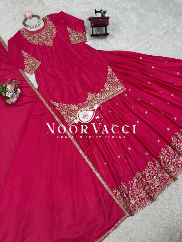 Buy Chinon Silk Embroidered Lehenga Set with Dupatta - Image 4