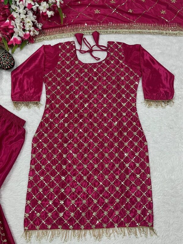 Buy Chinnon Silk Embroidered Sharara Plazo Set with Dupatta - Image 6