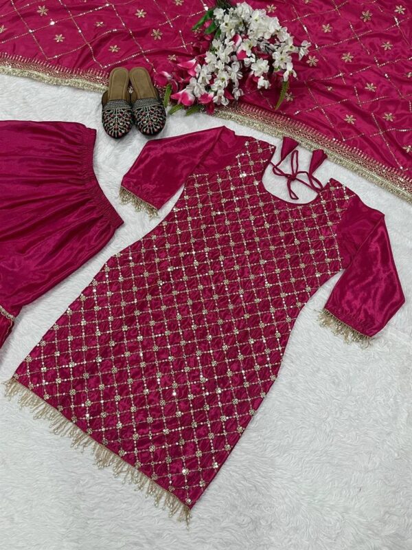 Buy Chinnon Silk Embroidered Sharara Plazo Set with Dupatta - Image 4