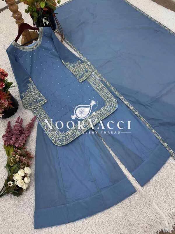Buy Faux Georgette Embroidered Top with Sharara Plazzo & Dupatta - Image 12