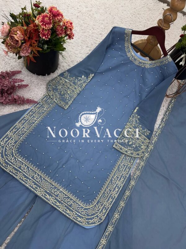 Buy Faux Georgette Embroidered Top with Sharara Plazzo & Dupatta - Image 13