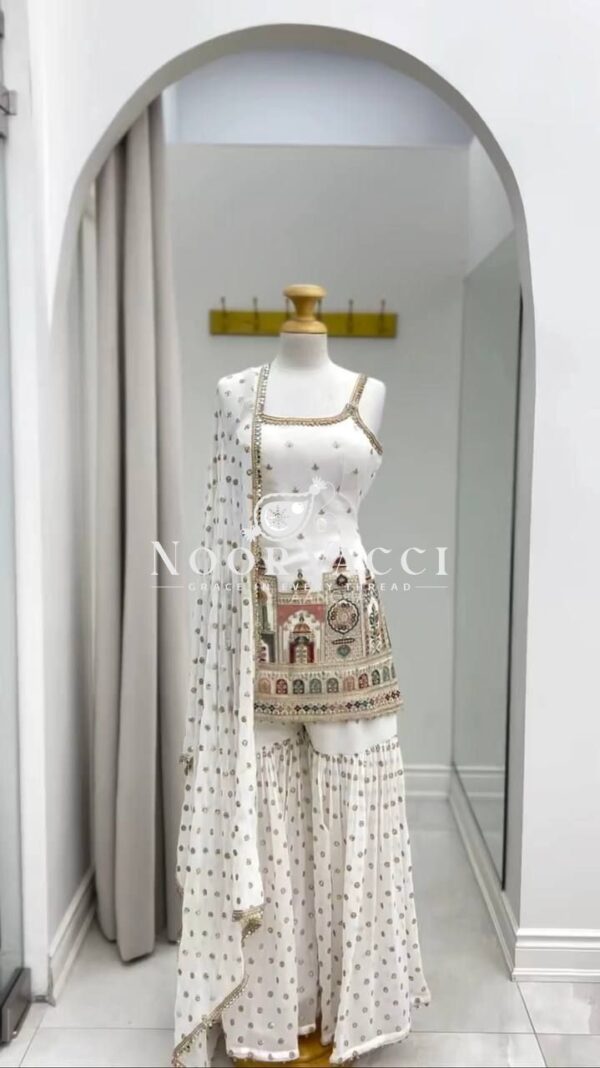 Buy Faux Georgette Thread and Sequence Work Suit with Sharara and Dupatta - Image 4
