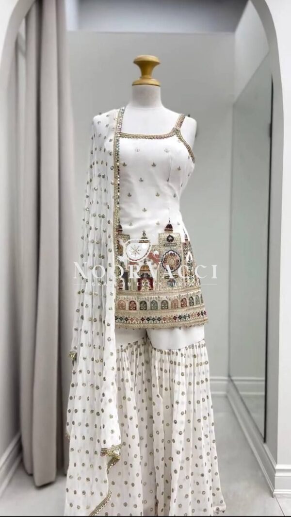 Buy Faux Georgette Thread and Sequence Work Suit with Sharara and Dupatta - Image 13