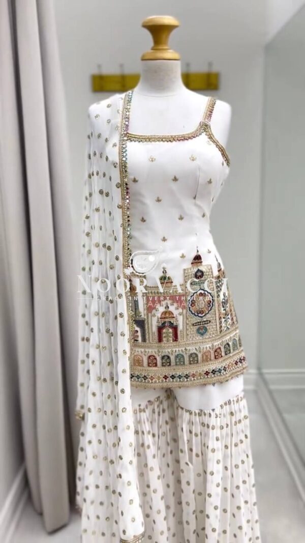 Buy Faux Georgette Thread and Sequence Work Suit with Sharara and Dupatta - Image 12