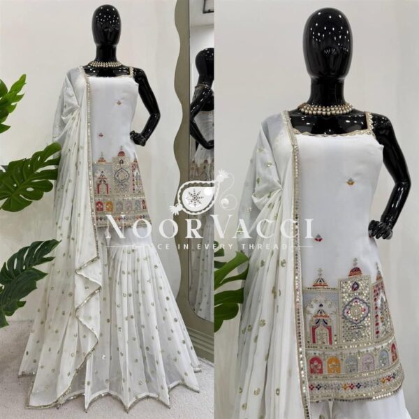 Buy Faux Georgette Thread and Sequence Work Suit with Sharara and Dupatta - Image 8