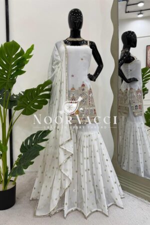 Buy Faux Georgette Thread and Sequence Work Suit with Sharara and Dupatta