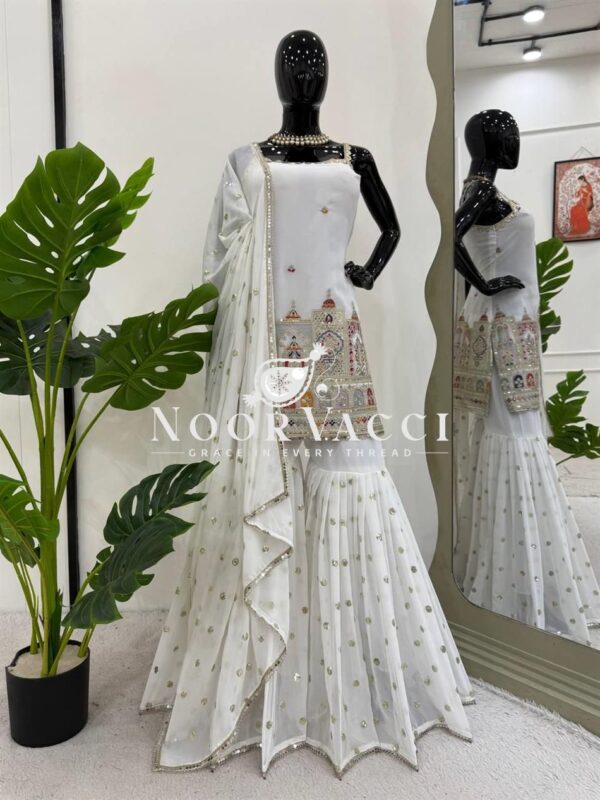 Buy Faux Georgette Thread and Sequence Work Suit with Sharara and Dupatta