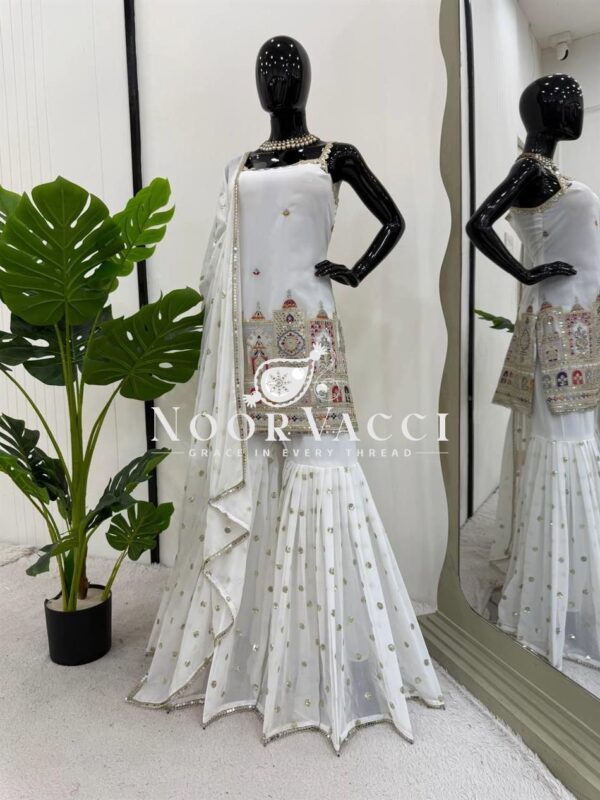 Buy Faux Georgette Thread and Sequence Work Suit with Sharara and Dupatta - Image 2