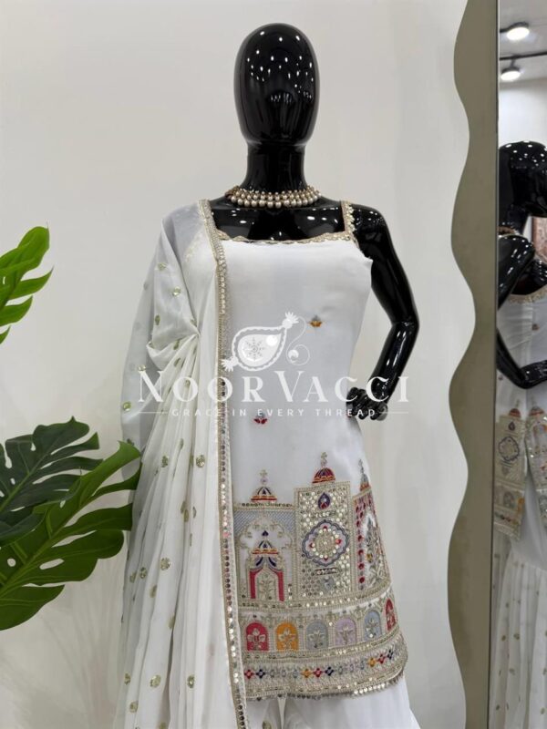 Buy Faux Georgette Thread and Sequence Work Suit with Sharara and Dupatta - Image 11